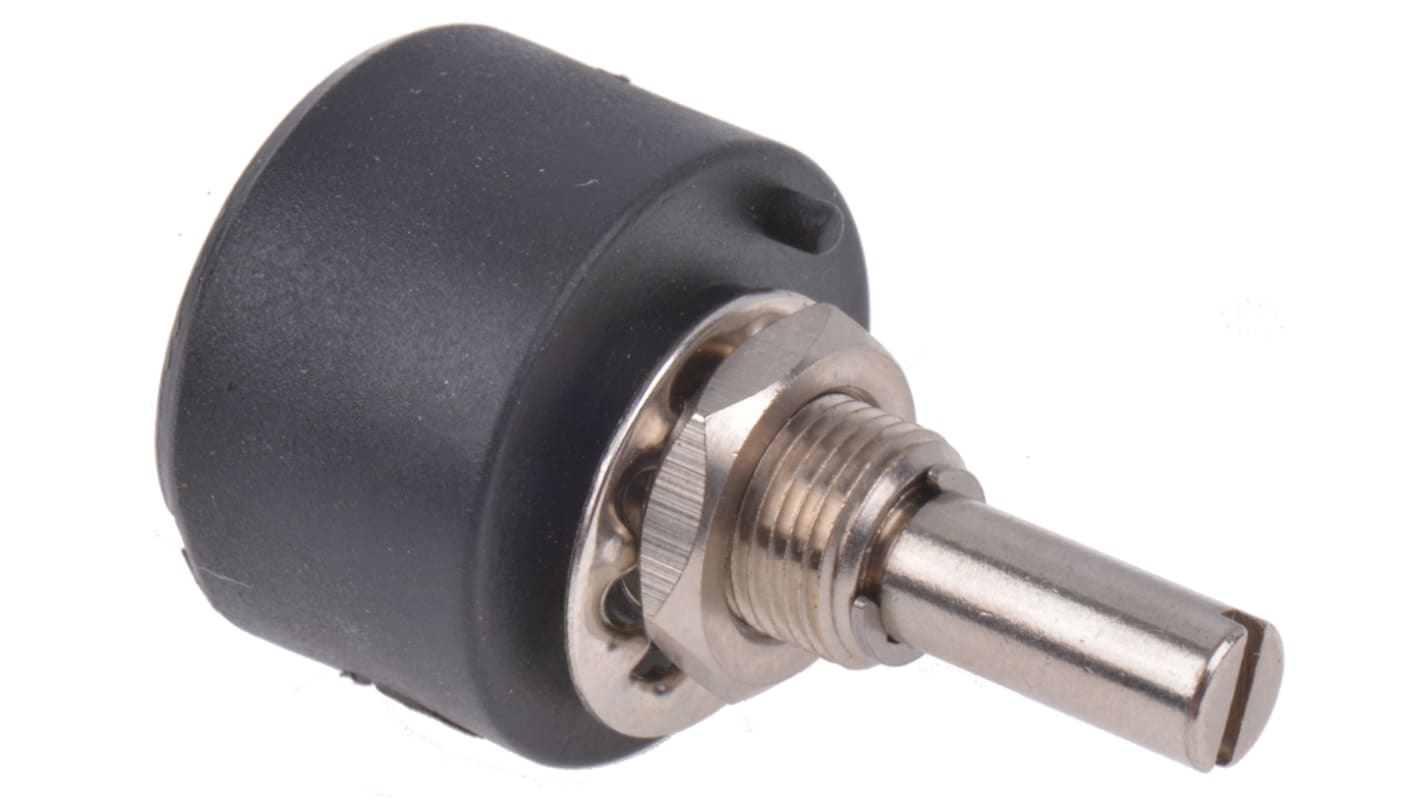 Potencjometr z przewodem nawojowym 10Ω RS PRO średnica wału 6 mm 1W długość wału 25mm średnica 25.4mm Montaż panelowy