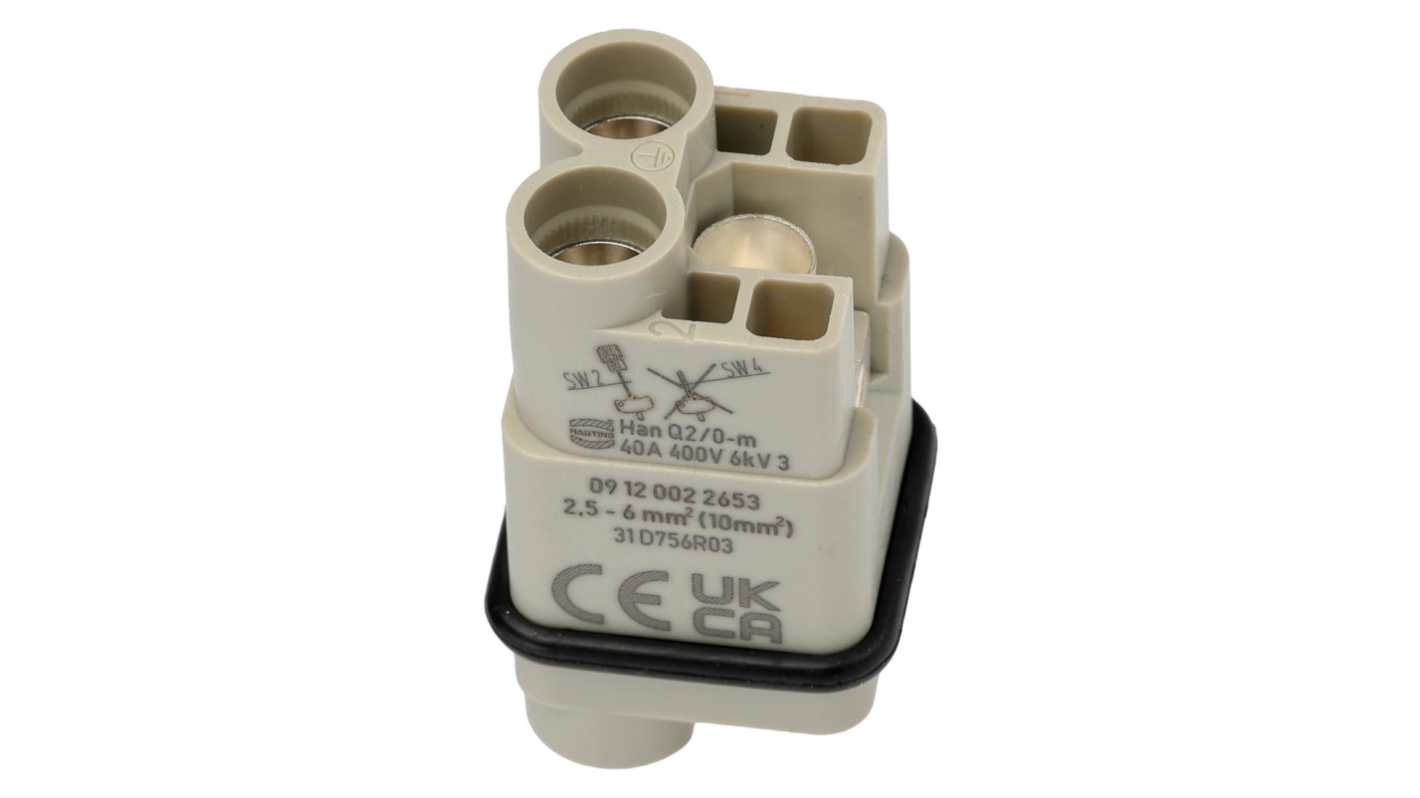 HARTING Heavy Duty Power Connector Insert, 40A, Male, HAN Q Series, 2 Contacts
