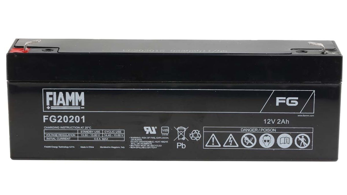 Fiamm 12V Faston F1 Sealed Lead Acid Battery, 2Ah