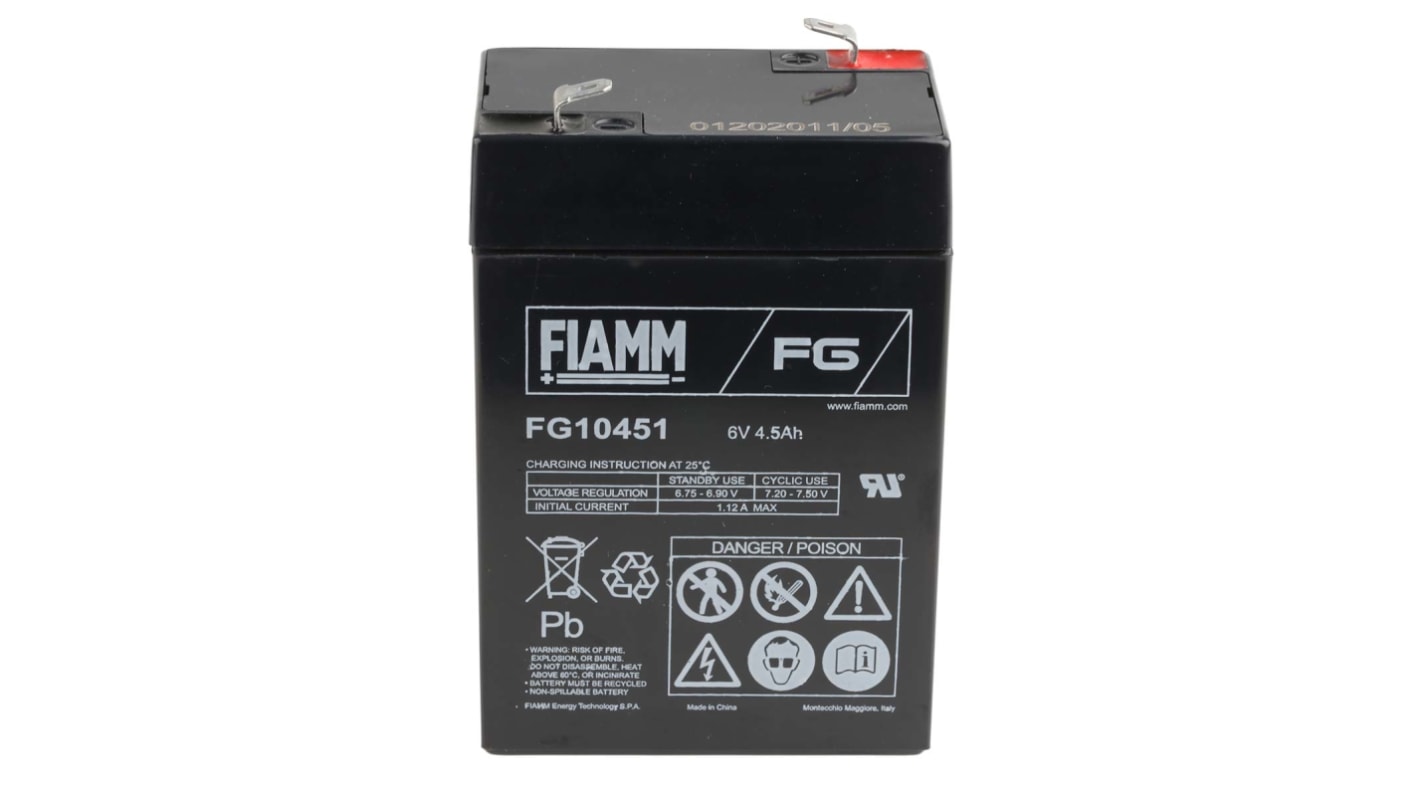 Fiamm 6V Faston F1 Sealed Lead Acid Battery, 4.5Ah