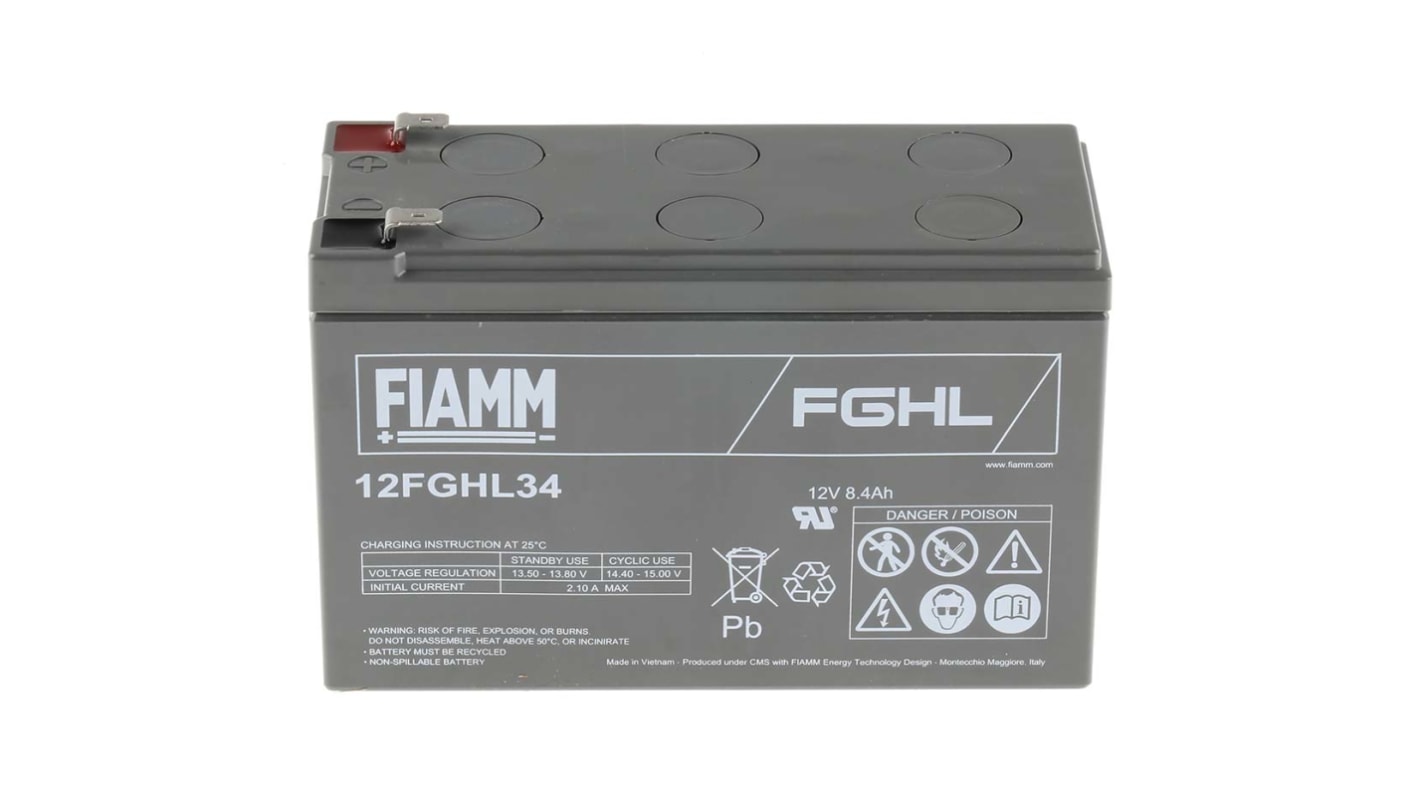 Fiamm 12V Faston F2 Sealed Lead Acid Battery, 8.4Ah