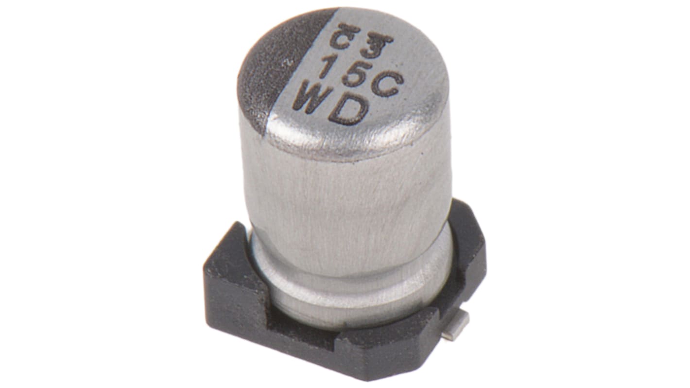 Condensador electrolítico Nichicon serie WD, 15μF, ±20%, 16V dc, mont. SMD, 4 (Dia.) x 5.8mm, paso 1mm