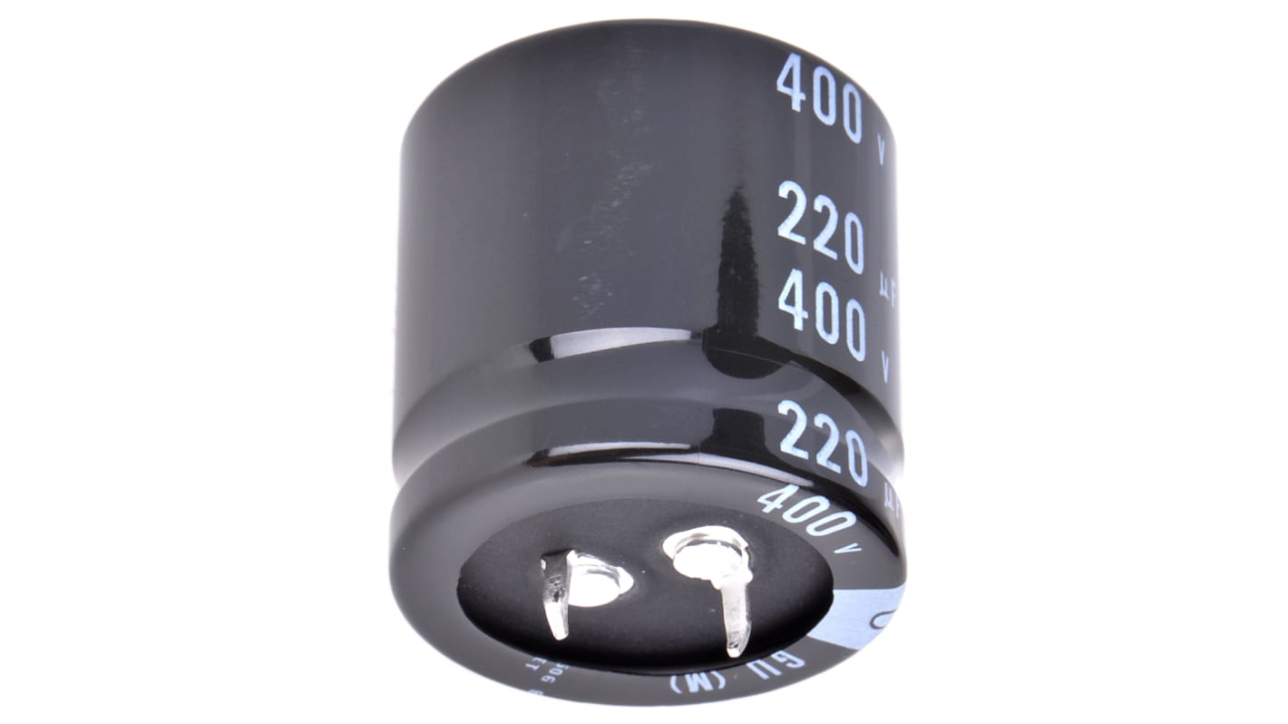 Condensatore Nichicon, serie GU, 220μF, 400V cc, ±20%, +105°C, Ad innesto