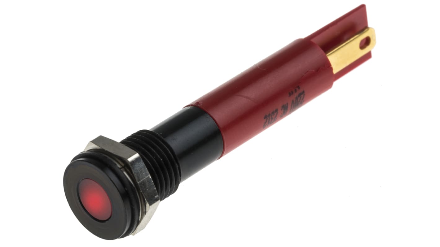 Lampka kontrolna do montażu panelowego 220V ac, czerwona 8mm LED RS PRO
