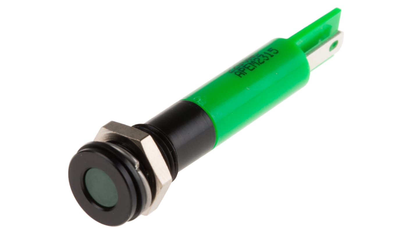 RS PRO Green Panel Mount Indicator, 220V ac, 8mm Mounting Hole Size, IP67