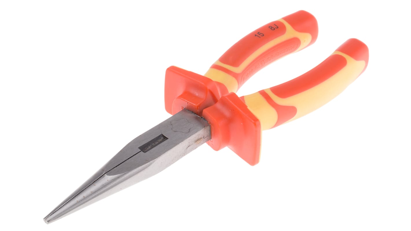 RS PRO Long Nose Pliers, 200 mm Overall, Straight Tip, VDE/1000V
