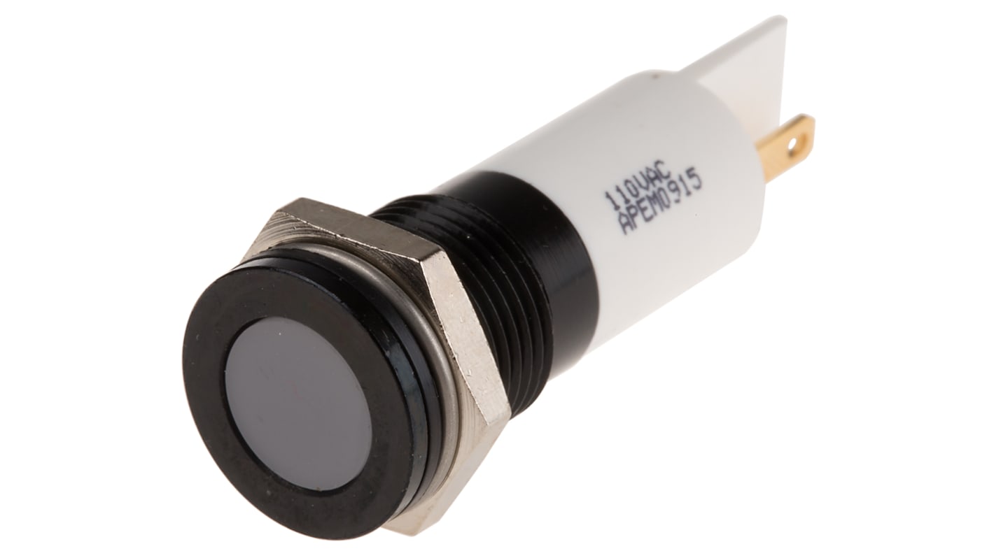 RS PRO White Panel Mount Indicator, 110V ac, 14mm Mounting Hole Size, Faston, Solder Lug Termination, IP67