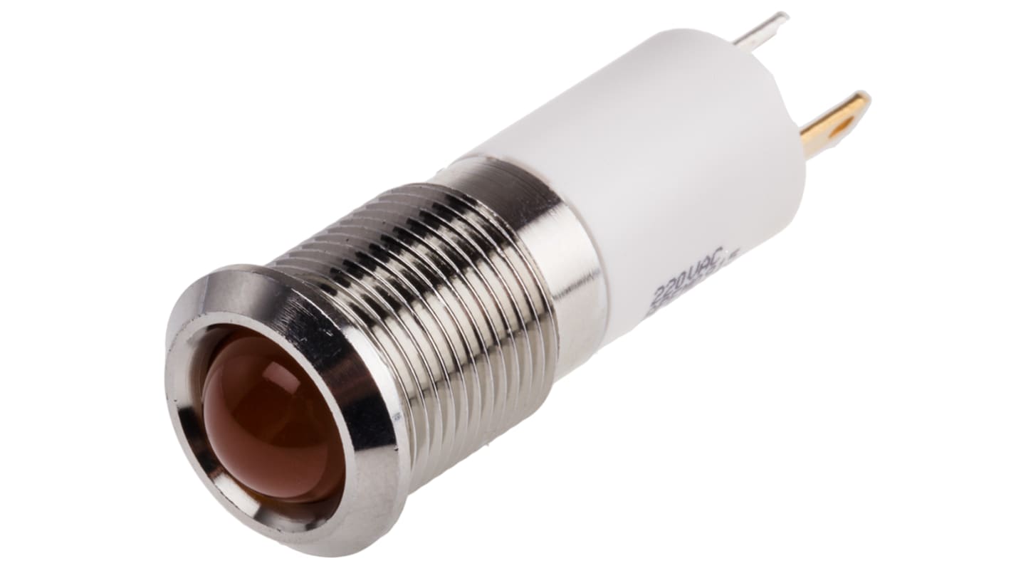 Indicador LED RS PRO, Naranja, lente prominente, marco Cromo, Ø montaje 14mm, 220V ac, 3mA, 200mcd, IP67