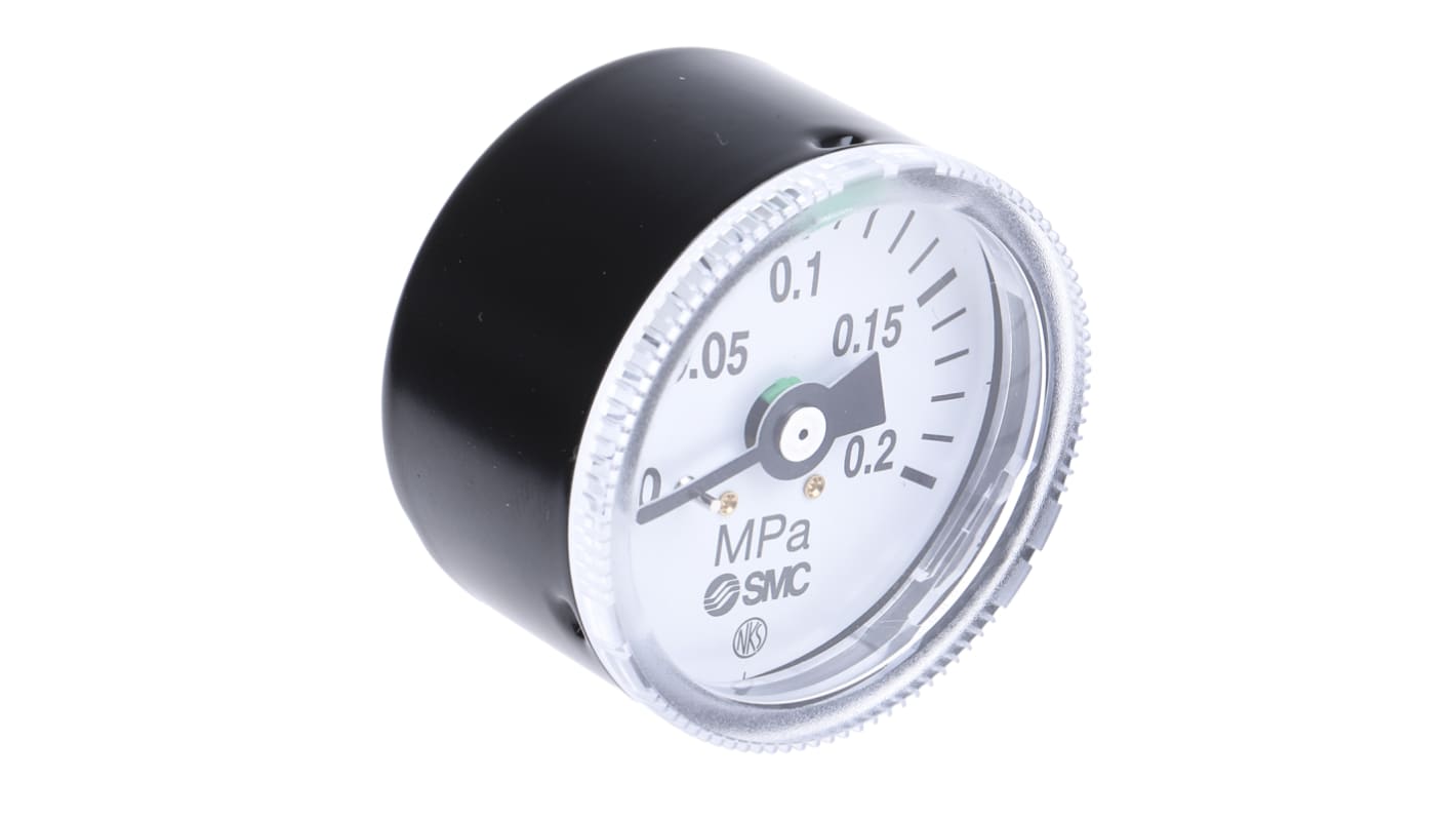 SMC Analogue Pressure Gauge 0.2MPa Back Entry, G46-2-01, 0MPa min.