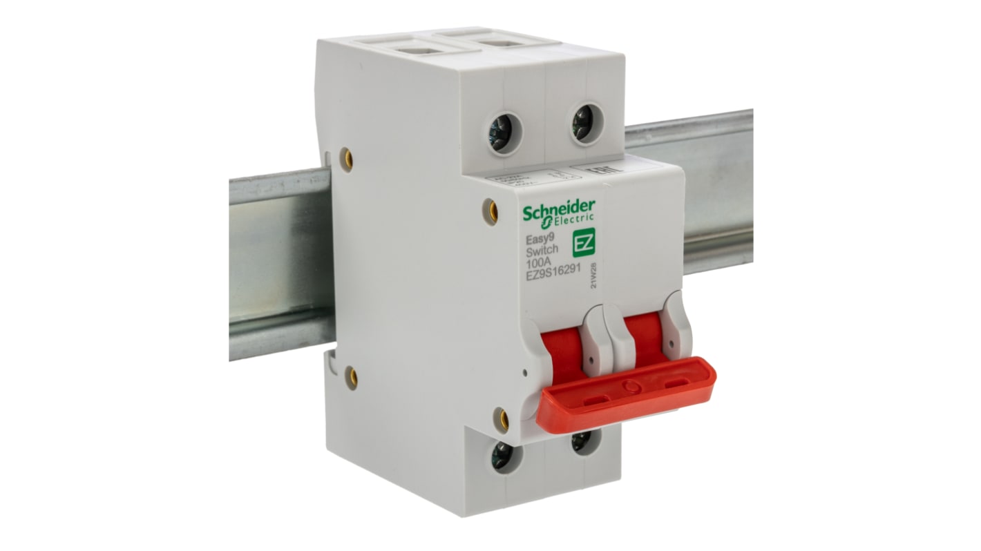 Schneider Electric 2P Pole DIN Rail Isolator Switch - 100A Maximum Current, IP20