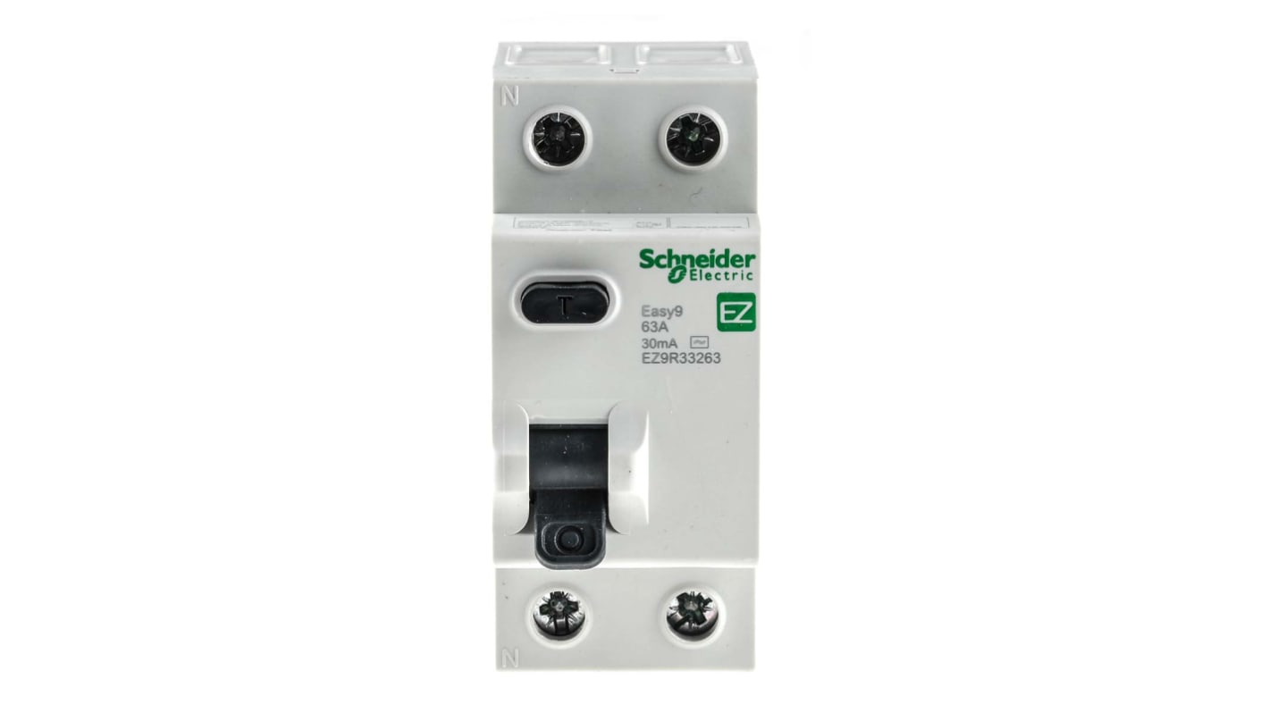 Schneider Electric EZ9 RCCB, 63A, 2 Pole, 30mA, Type AC, 230V ac