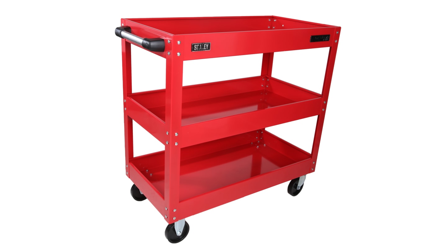 RS PRO 3 Shelf Steel Trolley Workshop Tool Trolley, 840 x 405 x 810mm, 50 (Per Level)kg Load