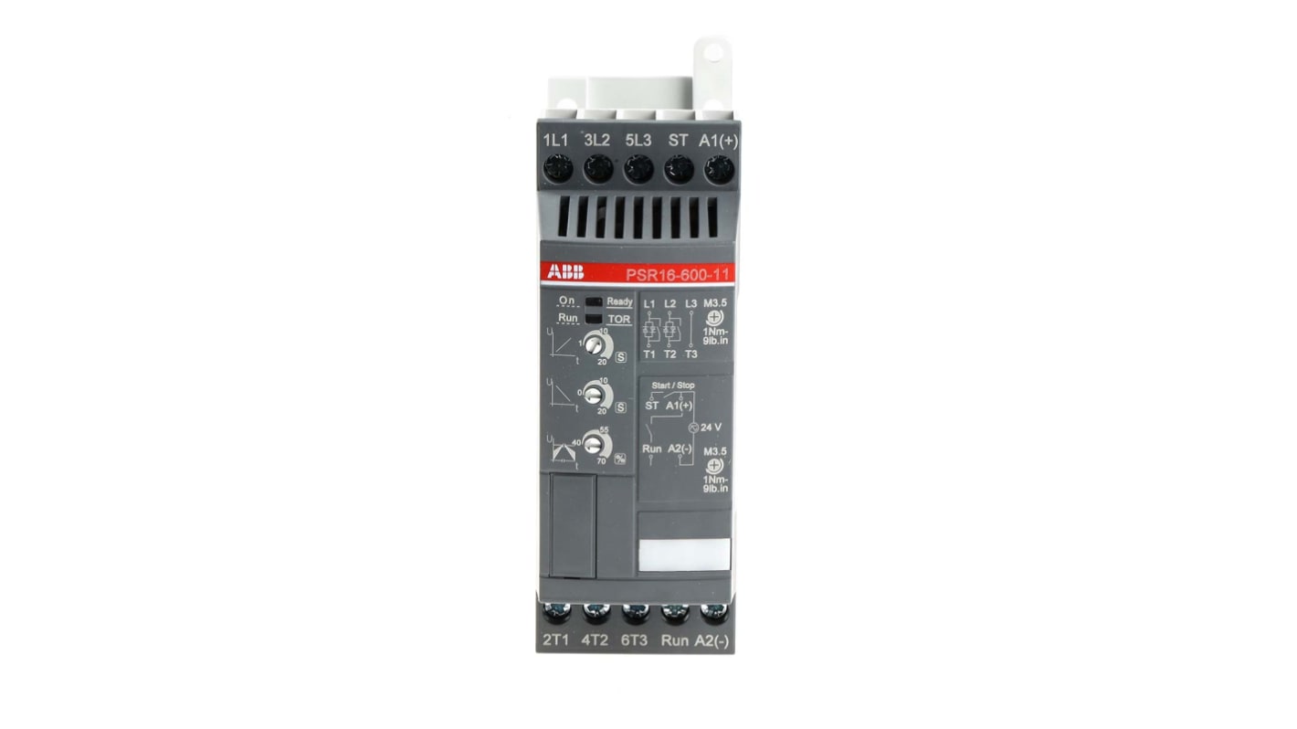 ABB 软启动器, 3相, 7.5 kW, 208 → 600 V 交流, 16 A, IP20, 45mm x 114mm x 140mm, PSR系列