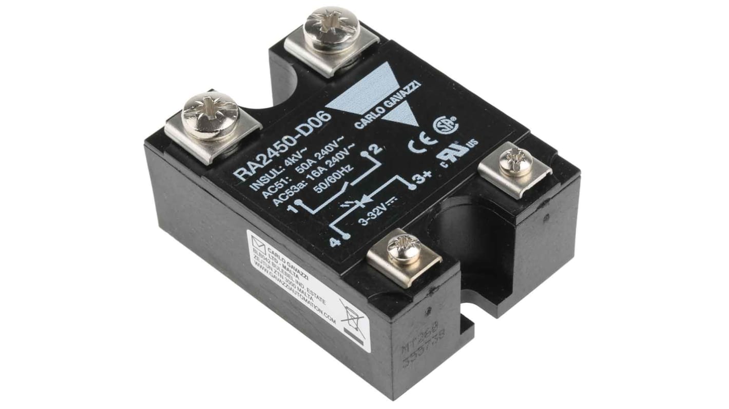 Carlo Gavazzi RA 24 Series Solid State Relay, 50 A Load, Panel Mount, 280 V ac Load, 32 V dc Control