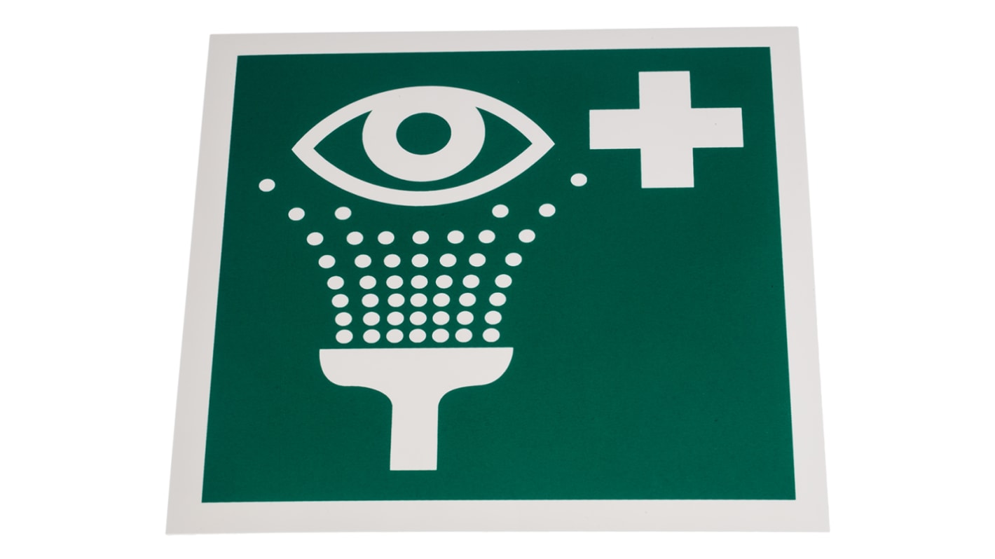 RS PRO Plastic Green/White Eyewash Station Sign, H200 mm W200mm