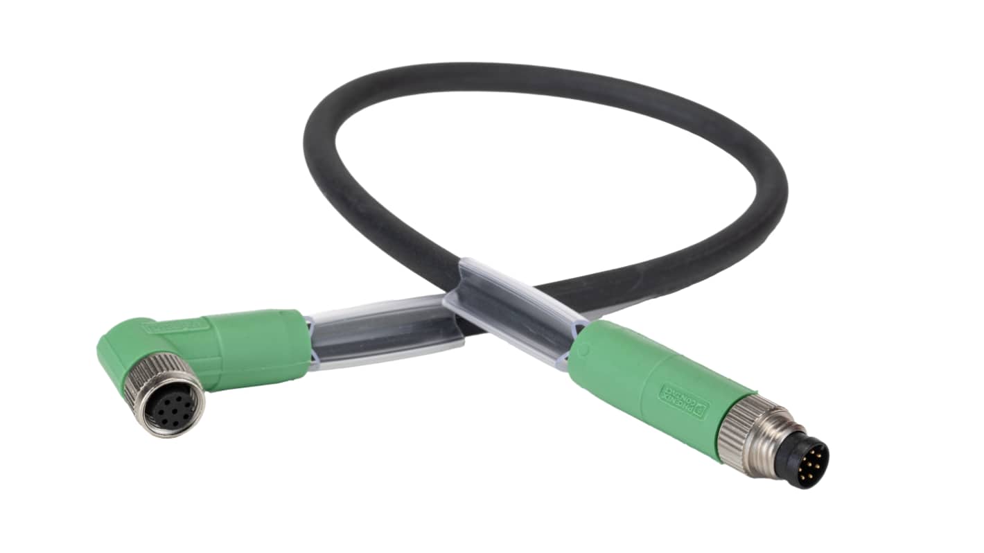 Phoenix Contact Straight Male 8 way M8 to Right Angle Female 8 way M8 Sensor Actuator Cable, 300mm