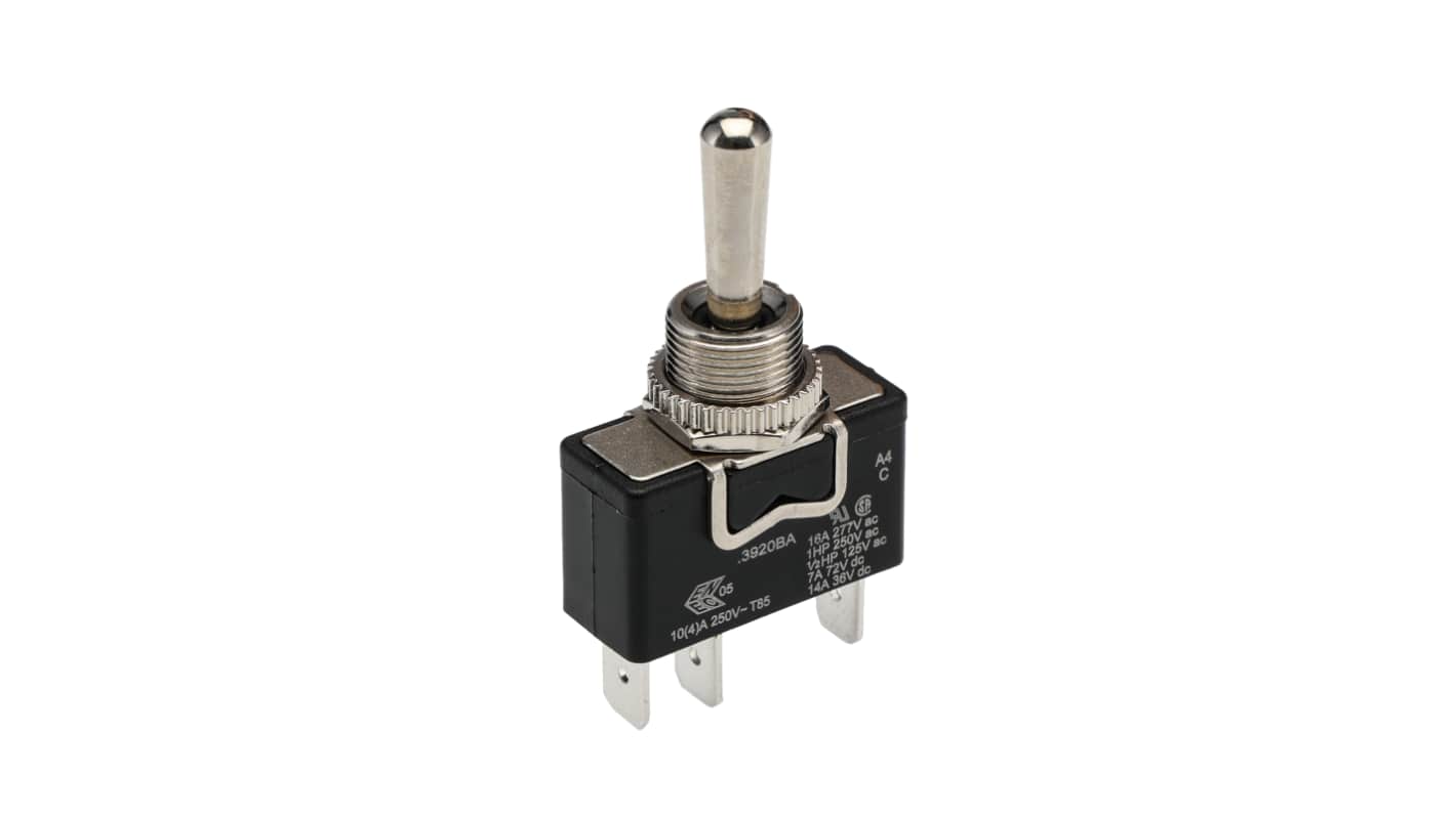 Arcolectric (Bulgin) Ltd Toggle Switch, Panel Mount, On-Off-On, SPDT, Tab Terminal, 250V ac