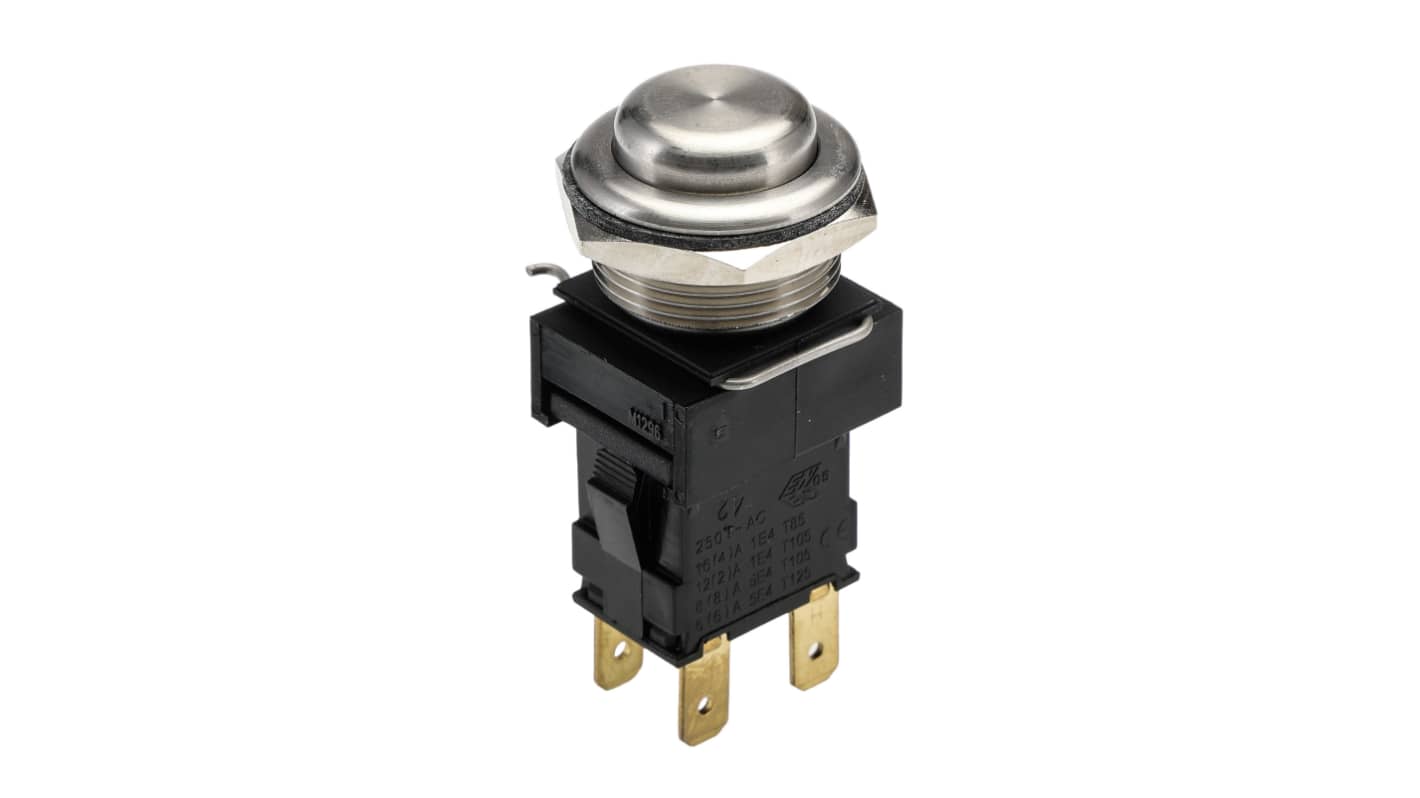 Arcolectric (Bulgin) Ltd 8300 Series Push Button Switch, Momentary, Panel Mount, 19.2mm Cutout, DPDT, 250V ac, IP66
