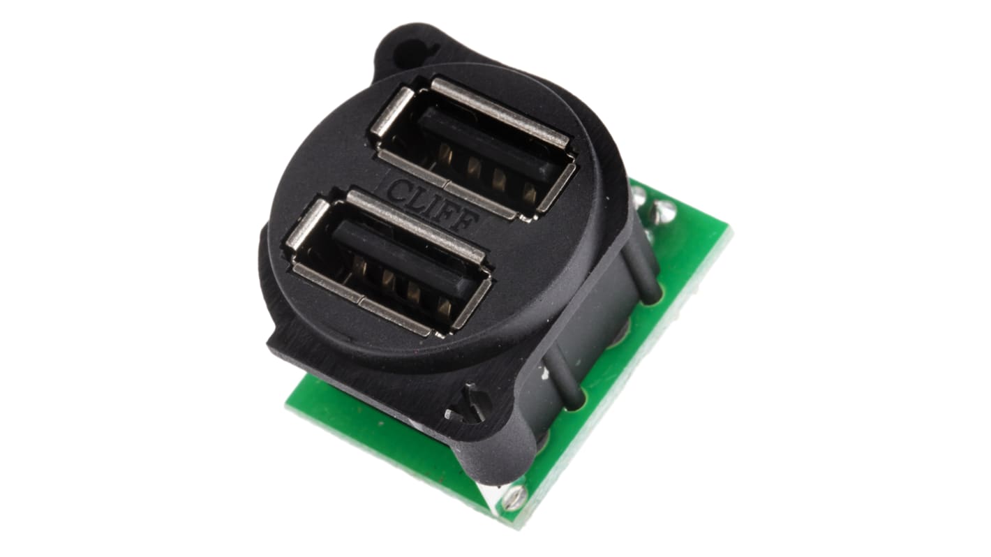 RS PRO Straight, Panel Mount, Socket- Dual Port Type A 2.0 USB Connector