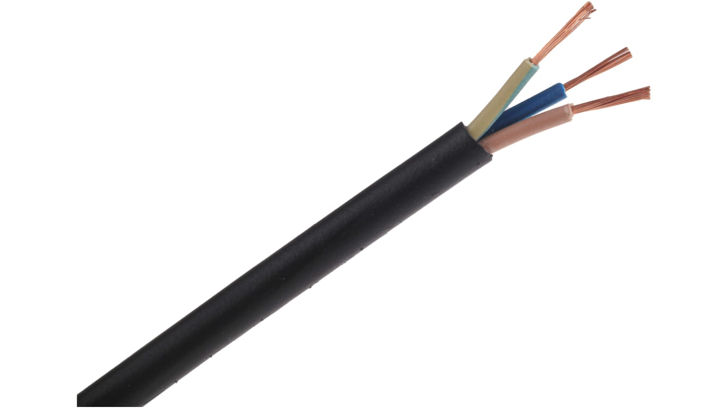 RS PRO TRS 0.75 mm² 3 Core Power Cable, H05RR-F, Black CPE, 100m