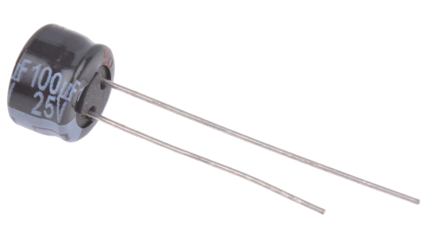 Condensatore Panasonic, serie KS-A, 100μF, 25V cc, ±20%, +85°C, Radiale, Foro passante