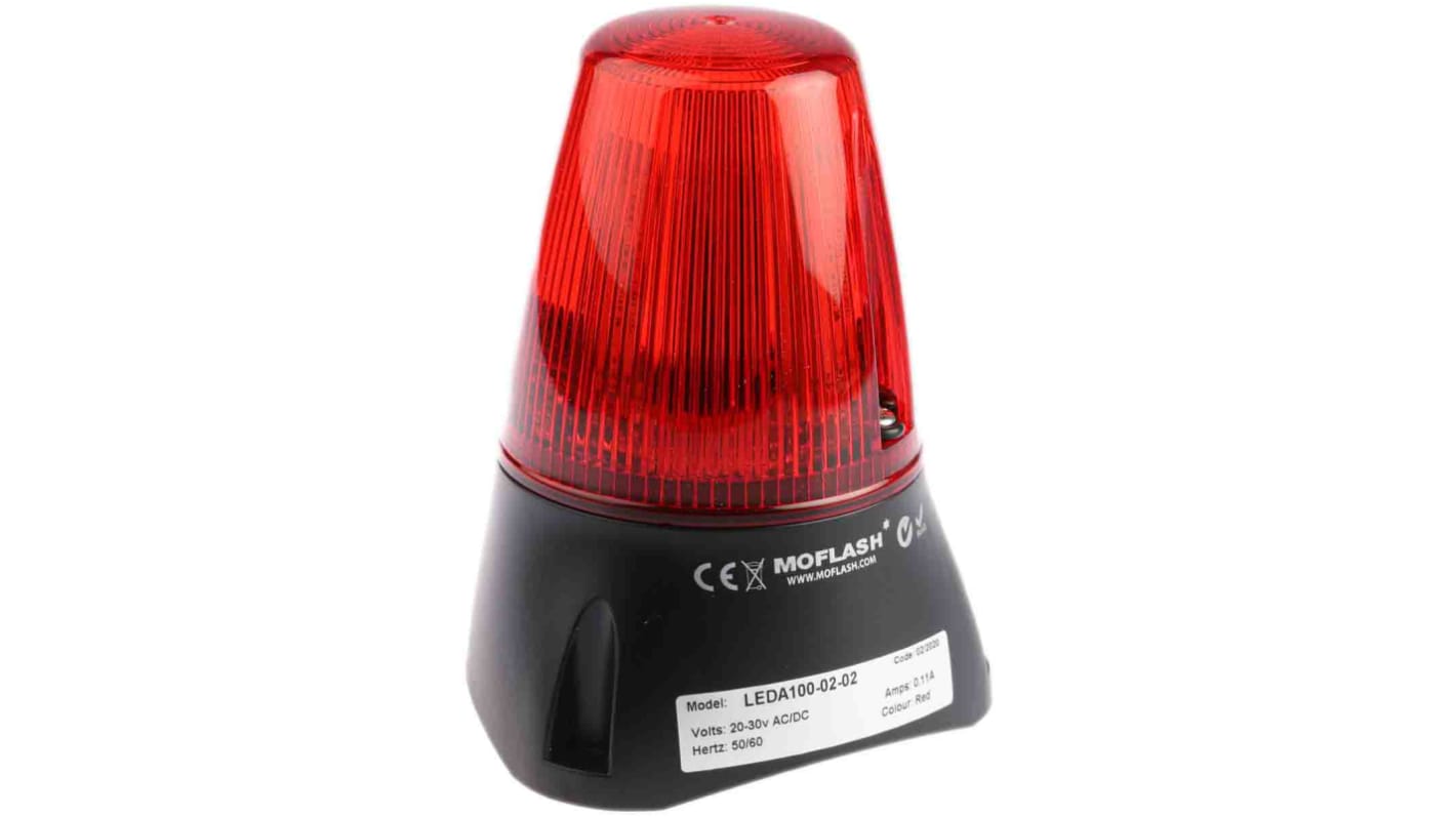 Indicator luminoso y acústico LED Moflash LEDA100, 20 → 30 V., Rojo, Intermitente, 80dB @ 1m, IP65