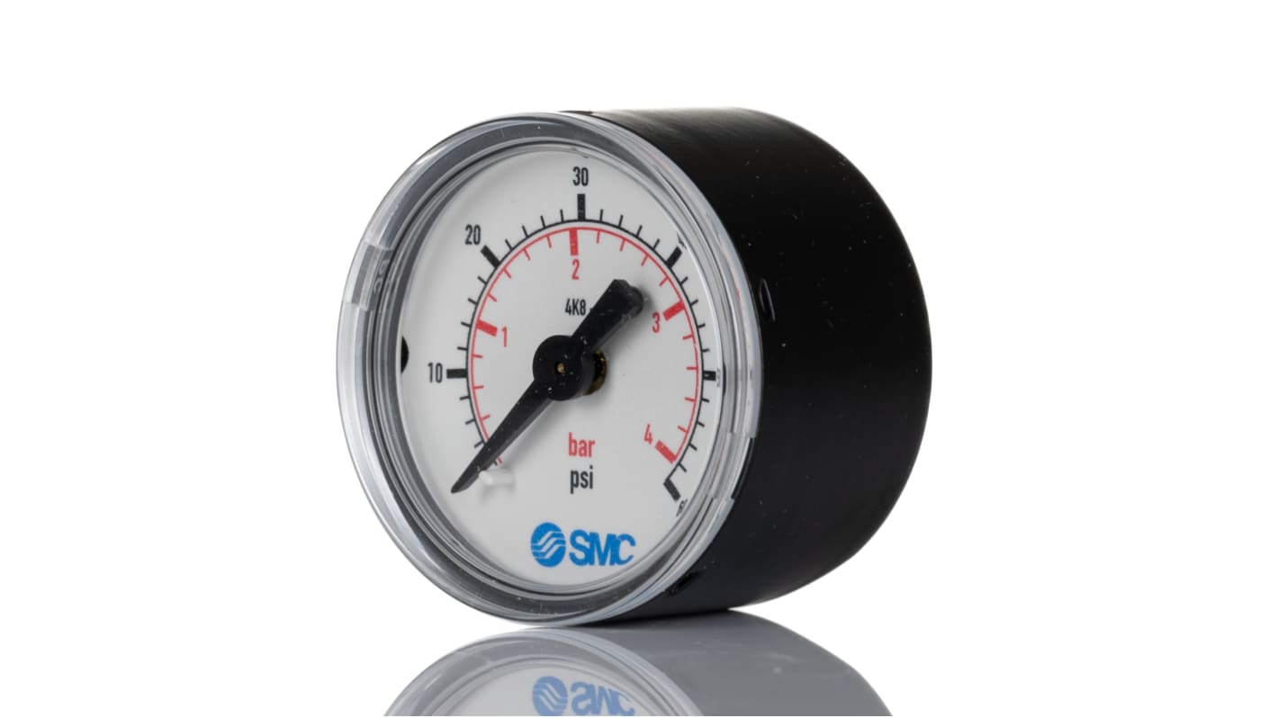 SMC Analogue Pressure Gauge 4bar Back Entry 40mm Outside Diameter