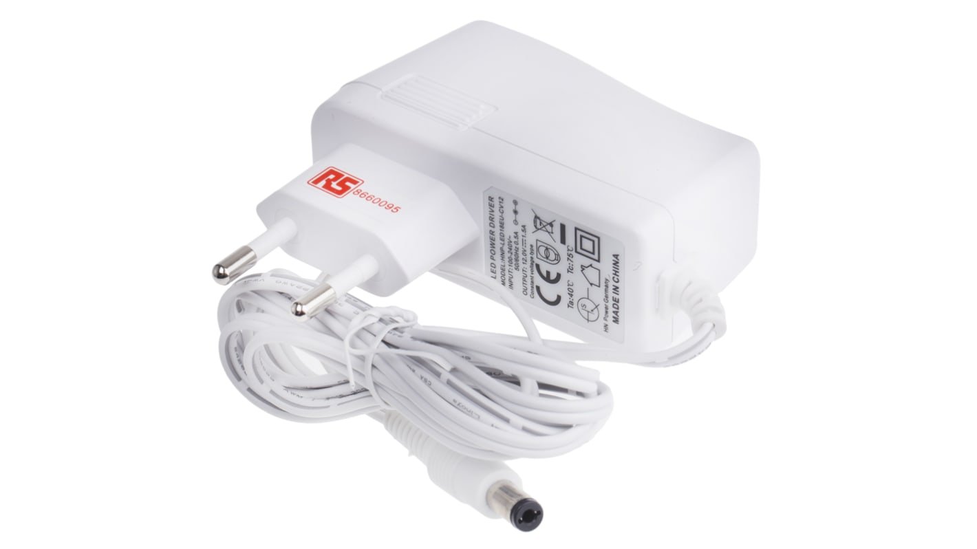 RS PRO 18W Plug In Power Supply 12V dc Output, 1.5A Output