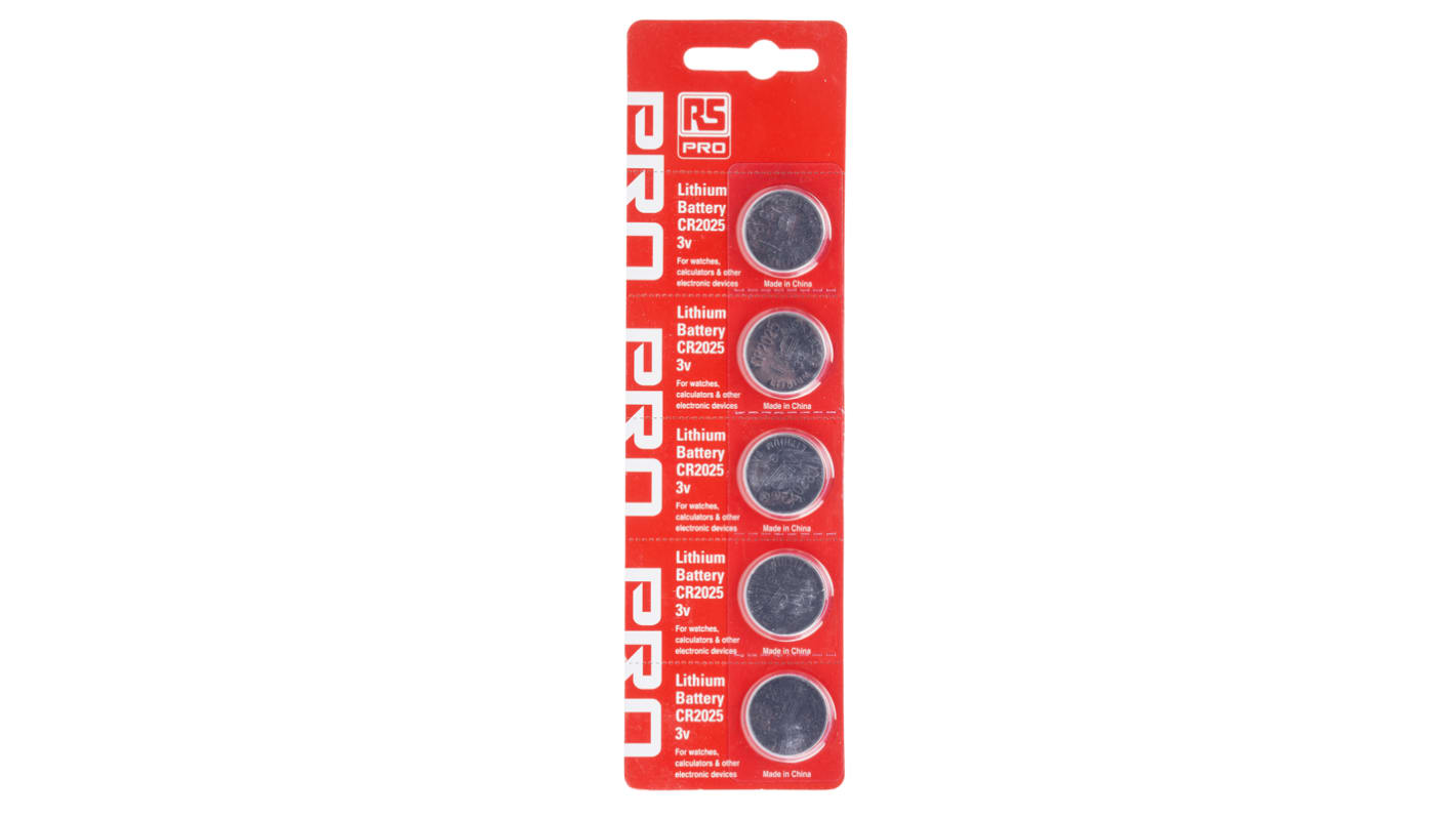 Piles bouton CR2025 RS PRO, 3V, 20mm