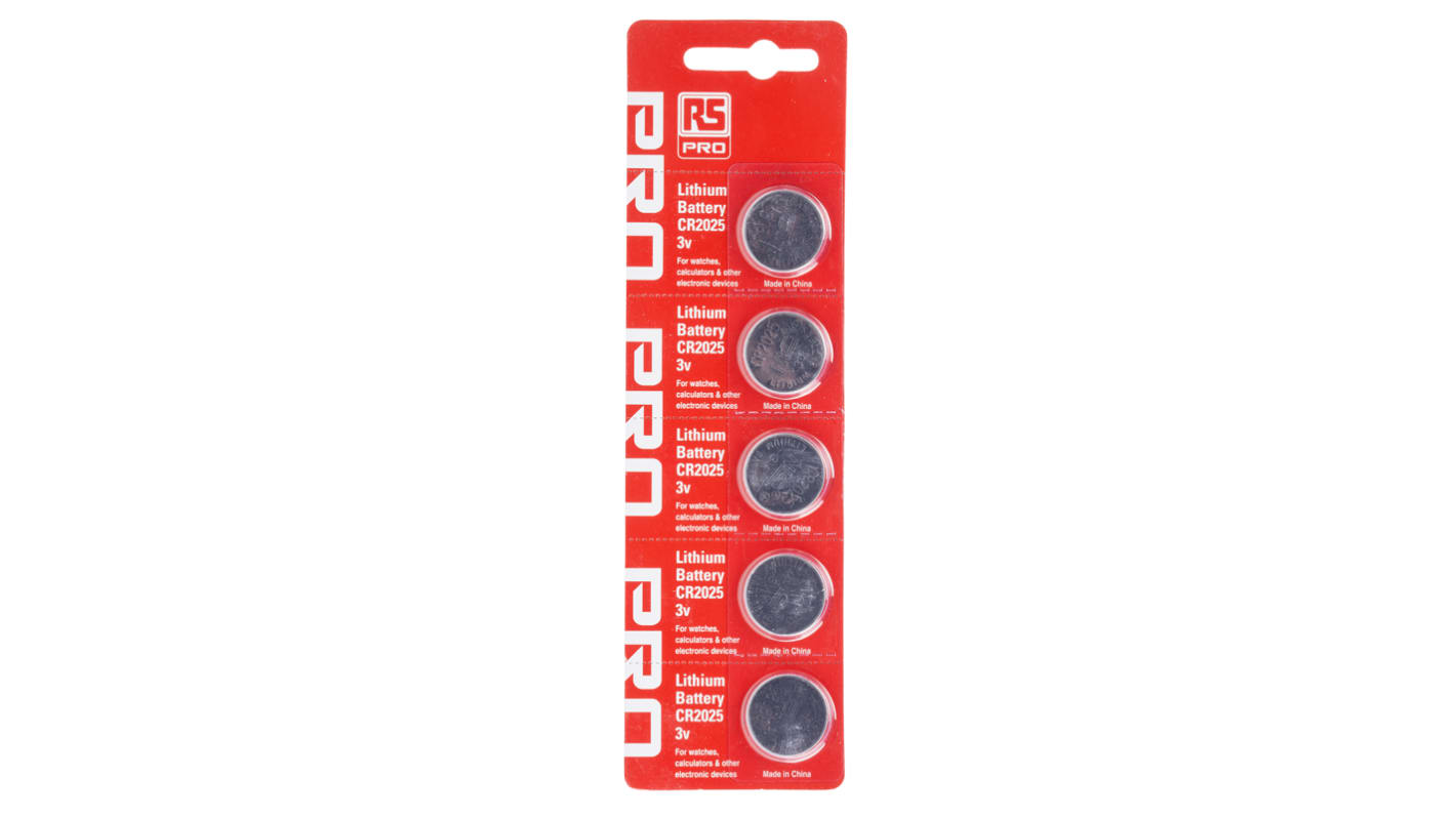 RS PRO CR2025, LiMnO2 Knopfzelle Ø 20mm, 3V / 160mAh