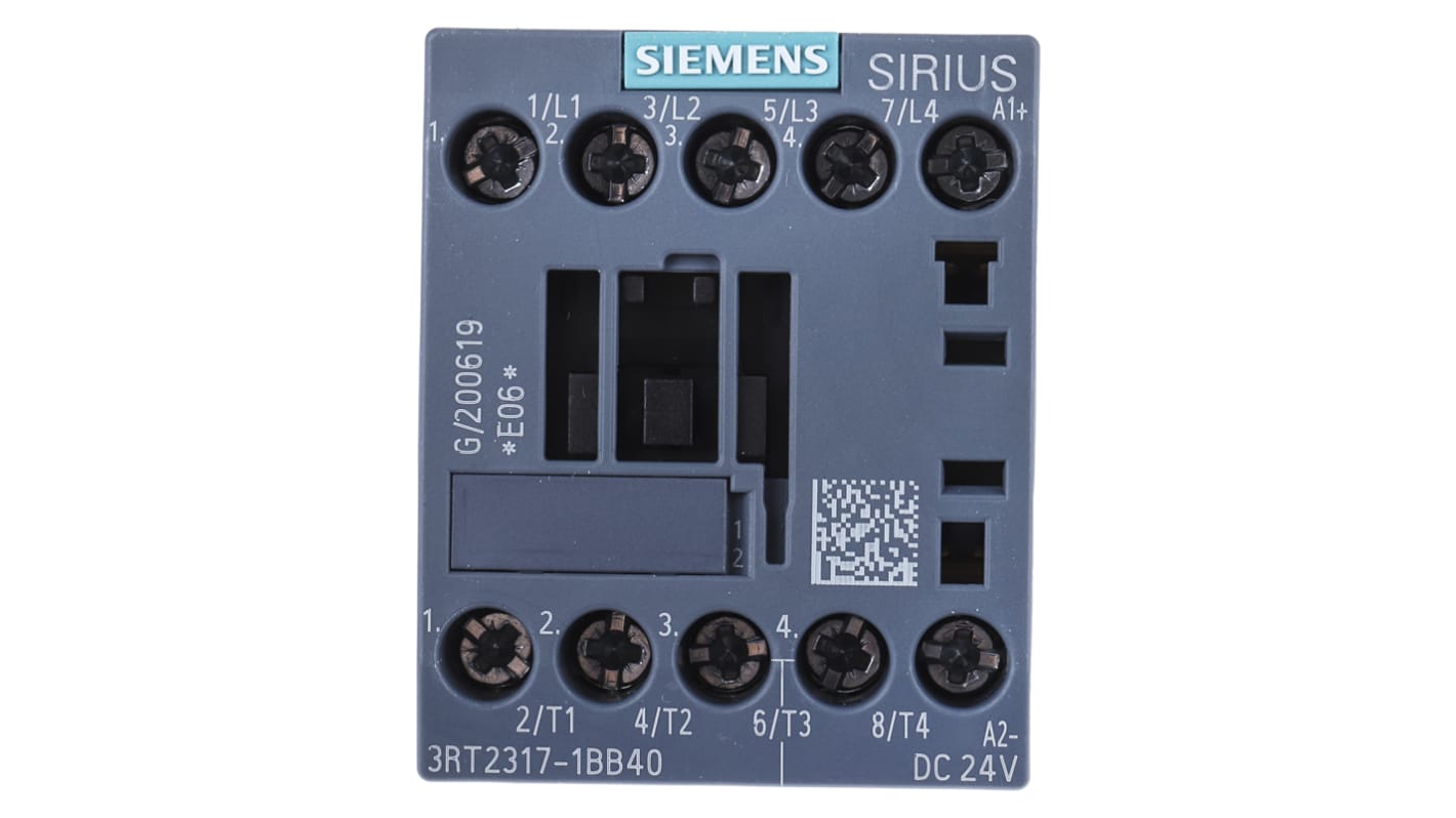 Siemens SIRIUS 3RT2 Contactor, 24 V dc Coil, 4-Pole, 12 A, 5.5 kW, 4NO, 690 V ac