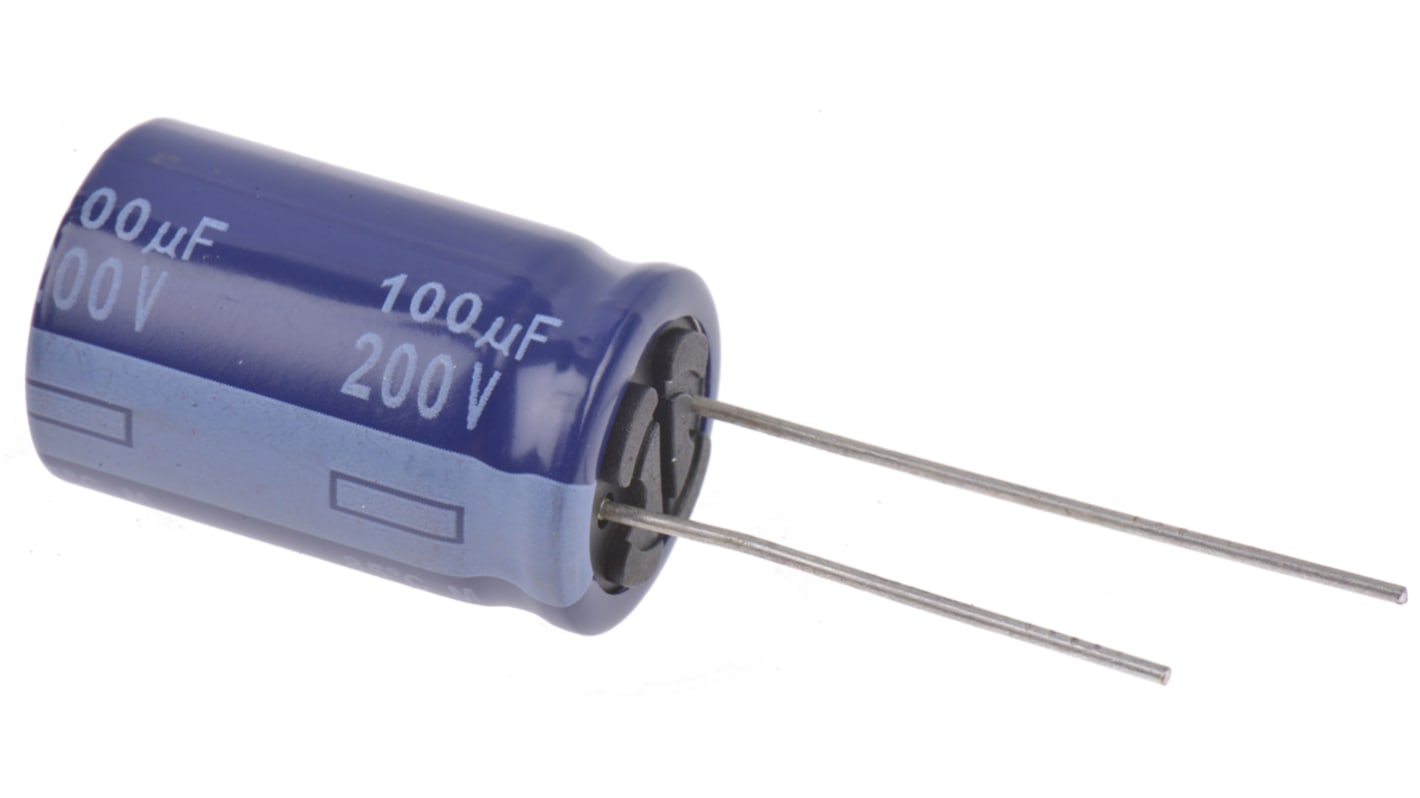 Panasonic 100μF Aluminium Electrolytic Capacitor 200V dc, Radial, Through Hole - ECA2DM101