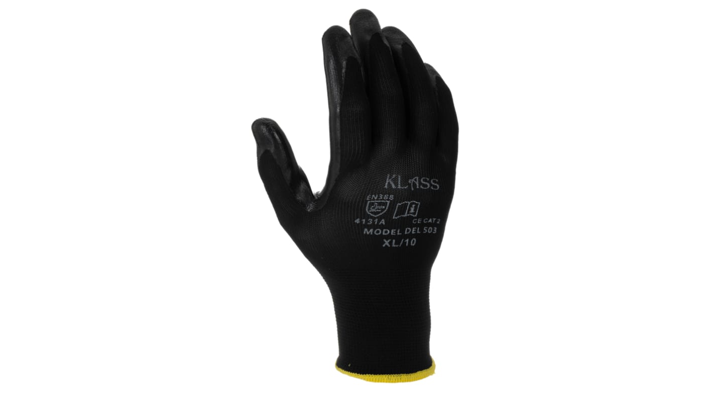 Guantes de trabajo de Poliéster Negro RS PRO, talla 10, L, con recubrimiento de Nitrilo, Uso general