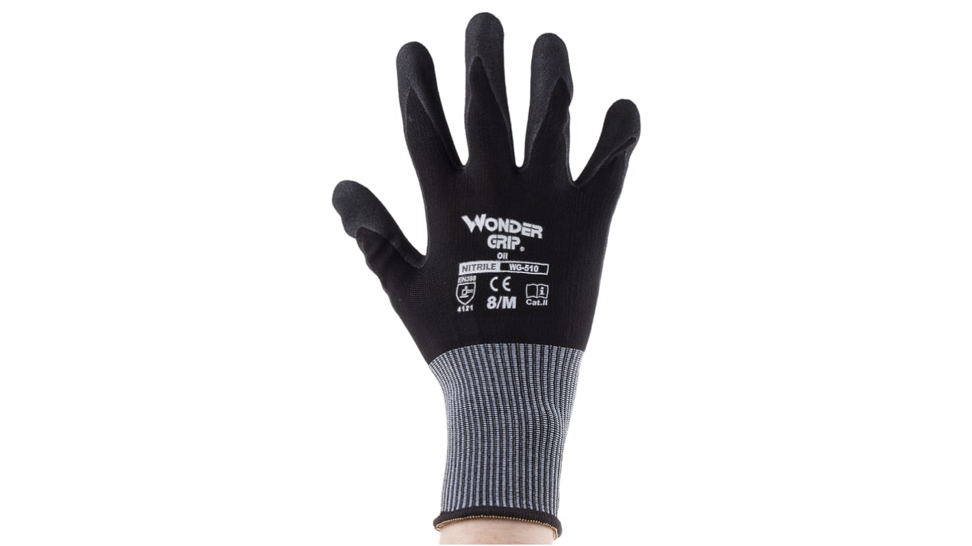 RS PRO Black Nylon Oil Resistant Work Gloves, Size 8, Nitrile Coating