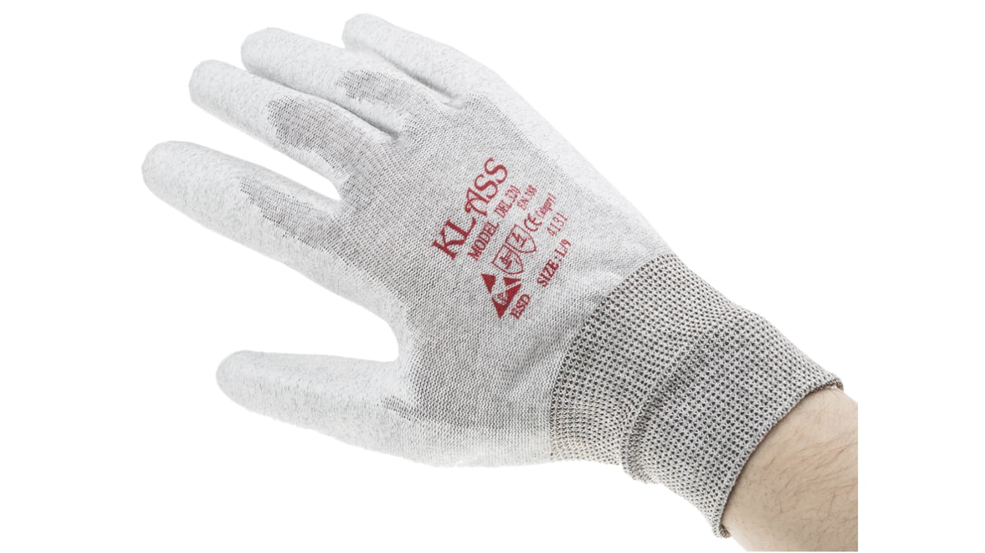 RS PRO Grey Nylon Anti-Static Anti-Static Gloves, Size 9, Large, Polyurethane Coating