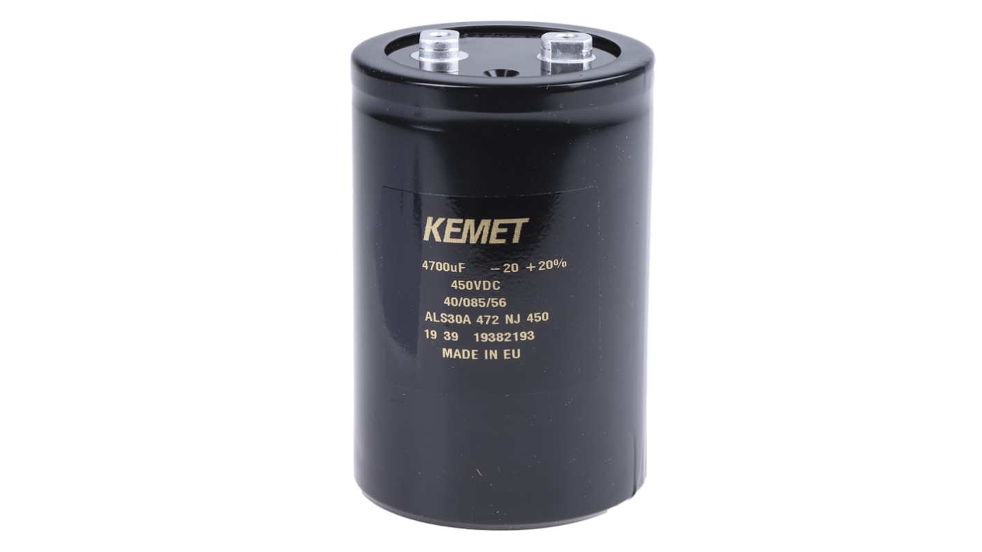 KEMET ALS30, Schraub Aluminium-Elektrolyt Kondensator 4700μF ±20% / 450V dc, Ø 77mm x 115mm x 115mm, +85°C