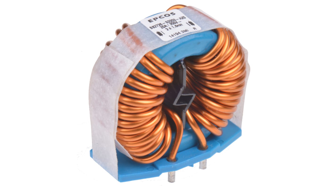 EPCOS 1.6 mH -30 → +50% Ferrite Power Line Choke, Max SRF:10kHz, 20A Idc, 4.5mΩ Rdc 250 V ac, B82726S