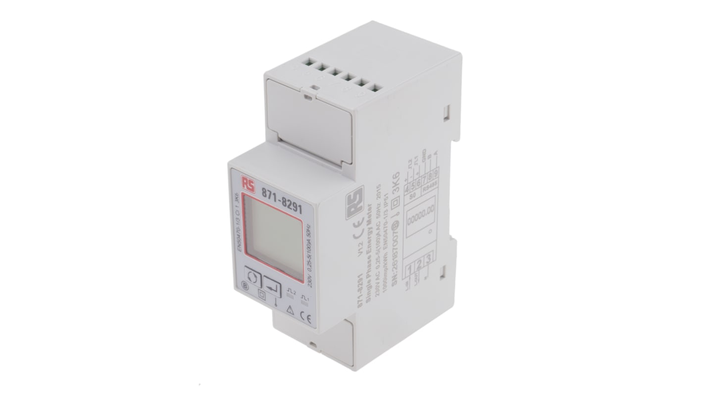 RS PRO 1 Phase LCD Energy Meter, Type Electronic