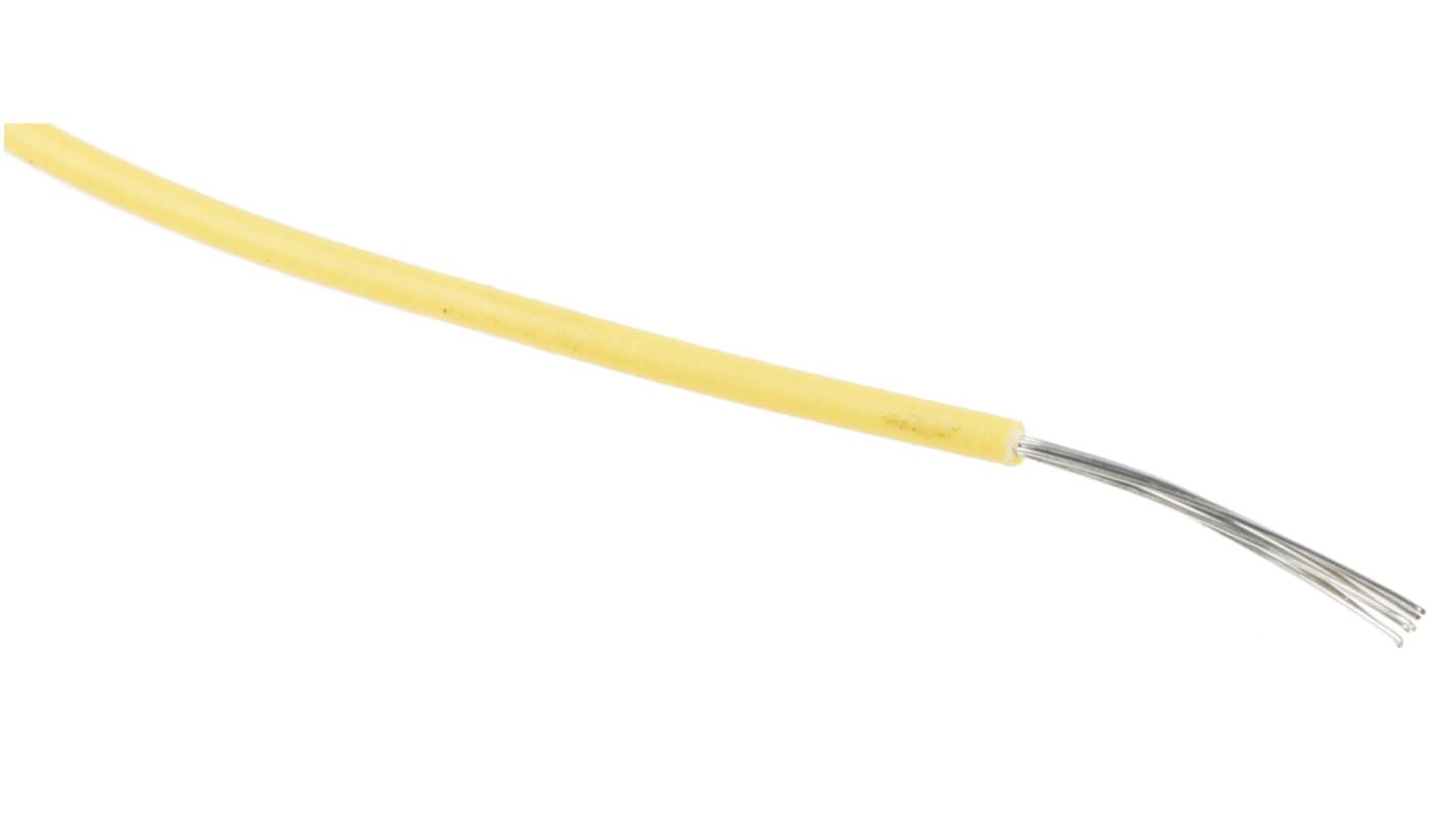 RS PRO Yellow 0.08mm² Hook Up Wire, 28 AWG, 7/0.12 mm, 100m, MPPE Insulation