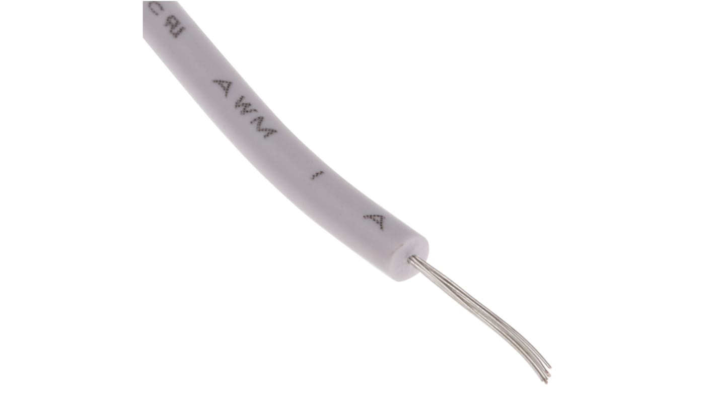 RS PRO White 0.08 mm² Hook Up Wire, 28 AWG, 7/0.12 mm, 100m, PVC Insulation