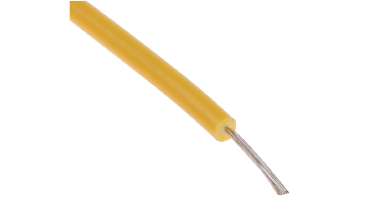 RS PRO Yellow 0.13 mm² Hook Up Wire, 26 AWG, 7/0.16 mm, 100m, PVC Insulation