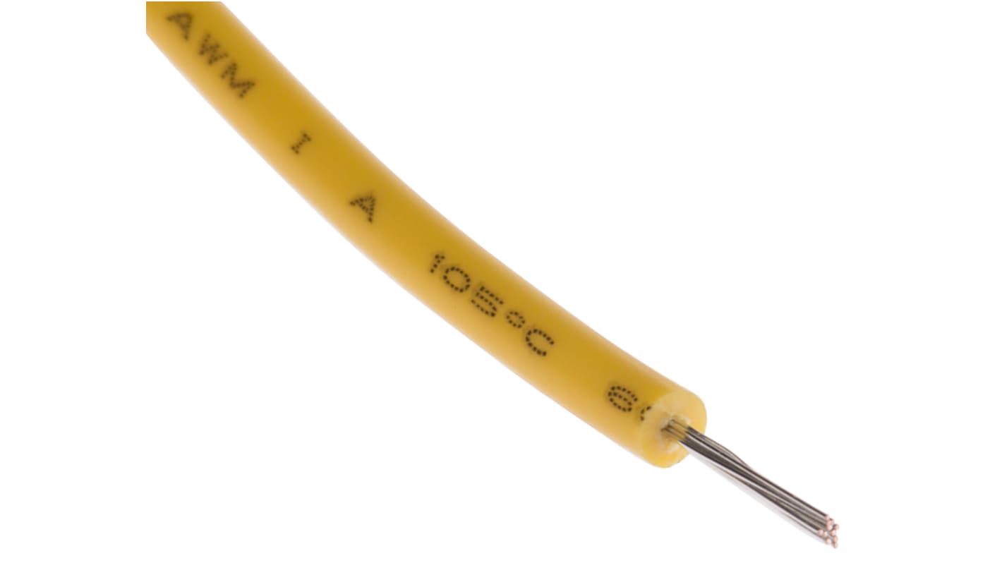 RS PRO Yellow 0.2 mm² Hook Up Wire, 24 AWG, 11/0.16 mm, 100m, PVC Insulation