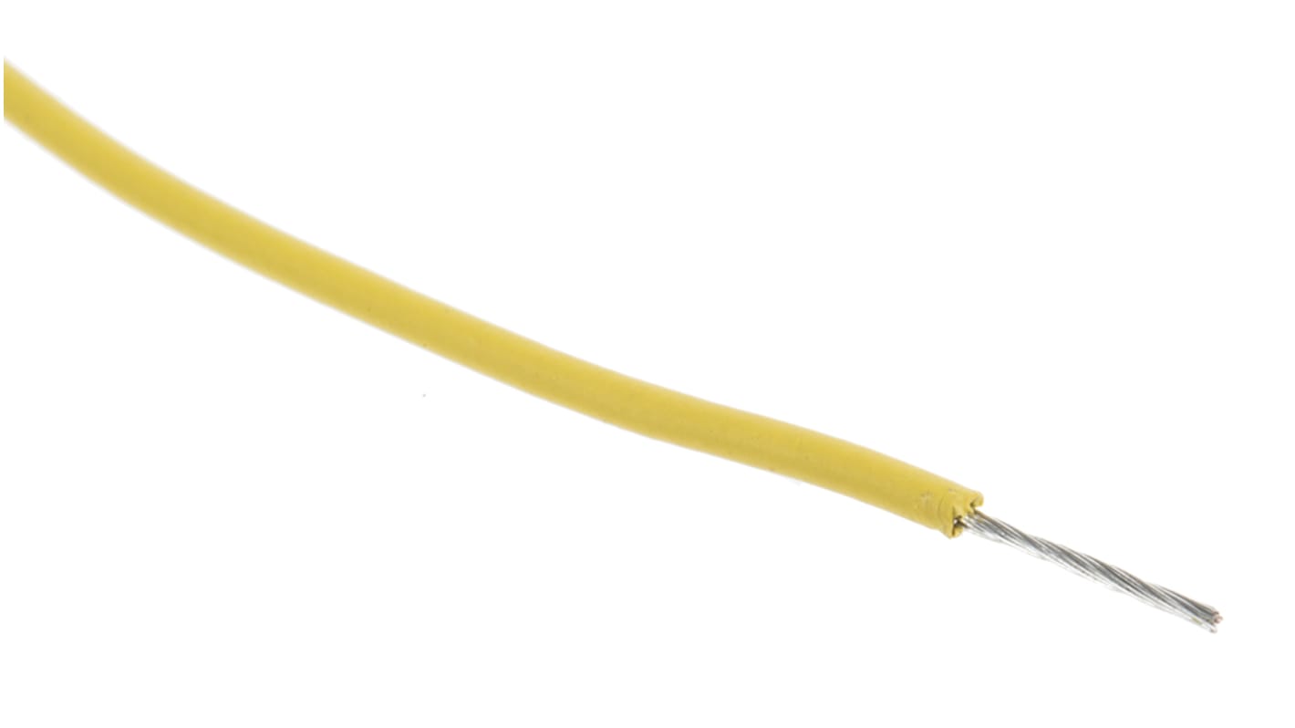 RS PRO 黄色电线, 0.2mm², 100m长, 24AWG, 300 V, 最高+125°C, XLPE绝缘