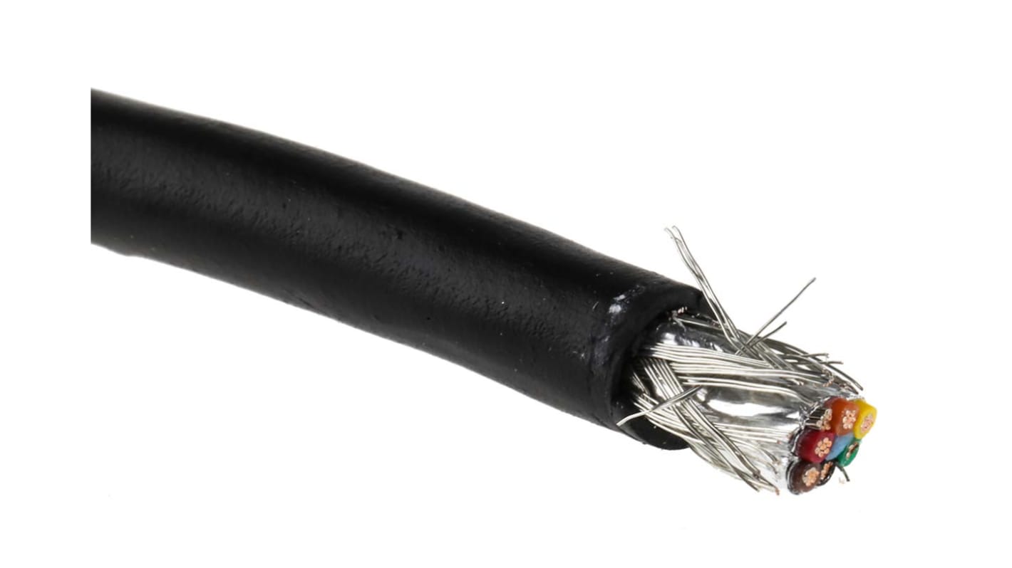 Alpha Wire Xtra-Guard 2 Performance Cable Steuerkabel, 6-adrig x 0,35 mm² Schwarz, 30m, 22 AWG, Folie und Geflecht