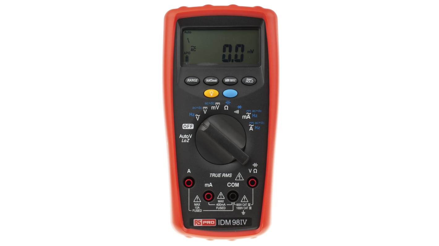 RS PRO IDM98IV Handheld Digital Multimeter, True RMS, 10A ac Max, 10A dc Max, 1000V ac Max