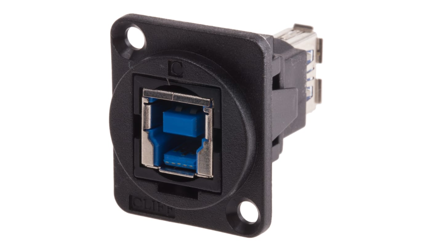 RS PRO Straight, Panel Mount, Socket Type B to A 3.0 USB Connector
