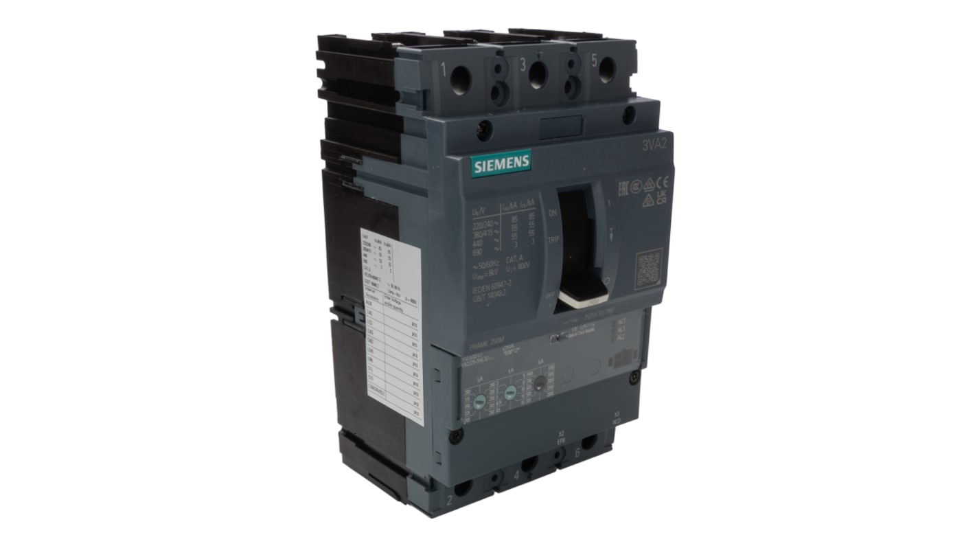 Siemens, SENTRON MCCB 3P 250A, Breaking Capacity 55 kA, Fixed Mount