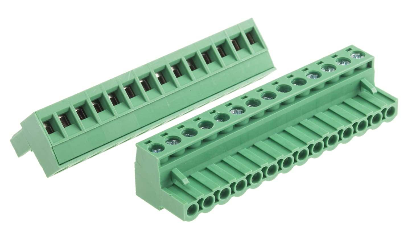RS PRO, 5mm Pitch, 14 Way, Pluggable Terminal Block, Plug, Through Hole, Screw Termination
