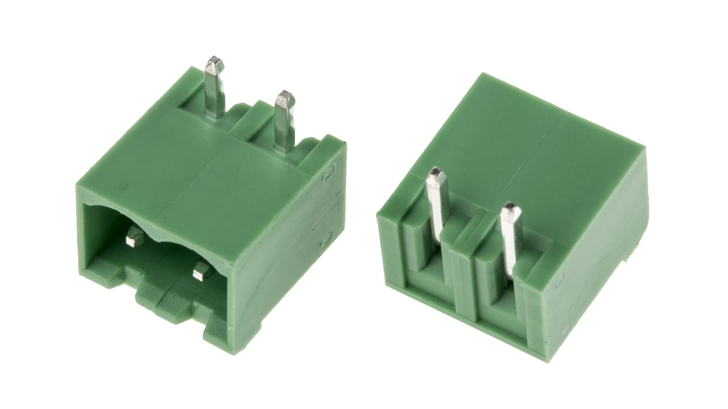 RS PRO 5.0mm Pitch 2 Way Right Angle Pluggable Terminal Block, Header, Through Hole, Solder Termination