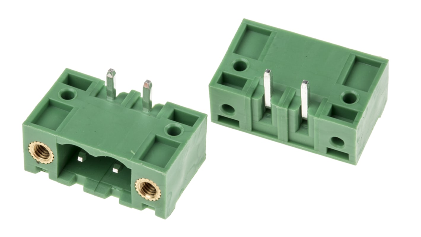 Borne para PCB Ángulo de 90° RS PRO de 2 vías, 1 fila, paso 5.0mm, para soldar, Montaje en orificio pasante